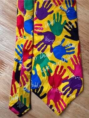 RM STYLE 'I Love My Daddy' Yellow Multicolor Silk Tie
